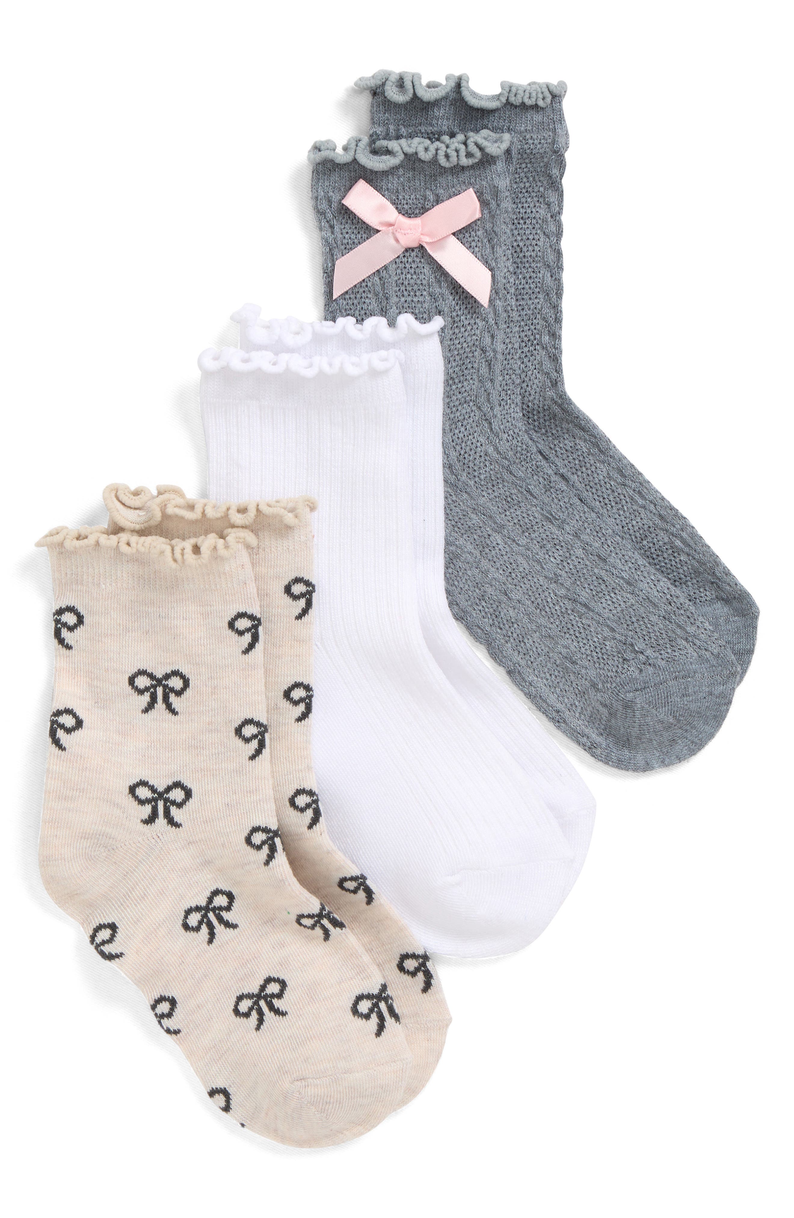 Capelli New York Kids' Assorted 3-pack Lettuce Edge Crew Socks In Gray