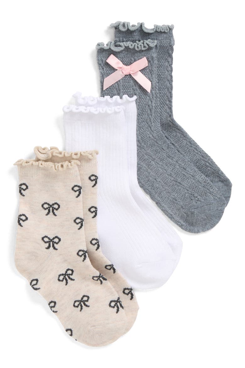 Kids' Assorted 3-Pack Lettuce Edge Crew Socks, Main, color, GREY COMBO