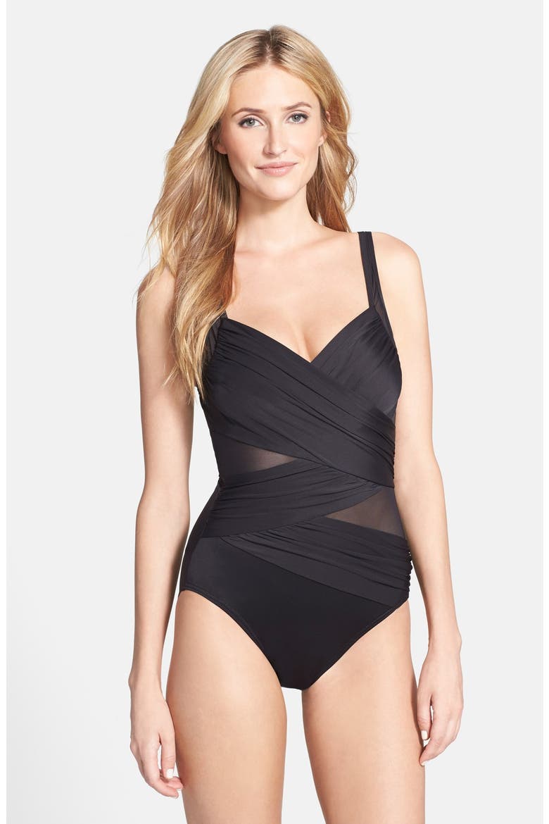 'Madero' Mesh Inset One-Piece Swimsuit, Main, color, BLACK