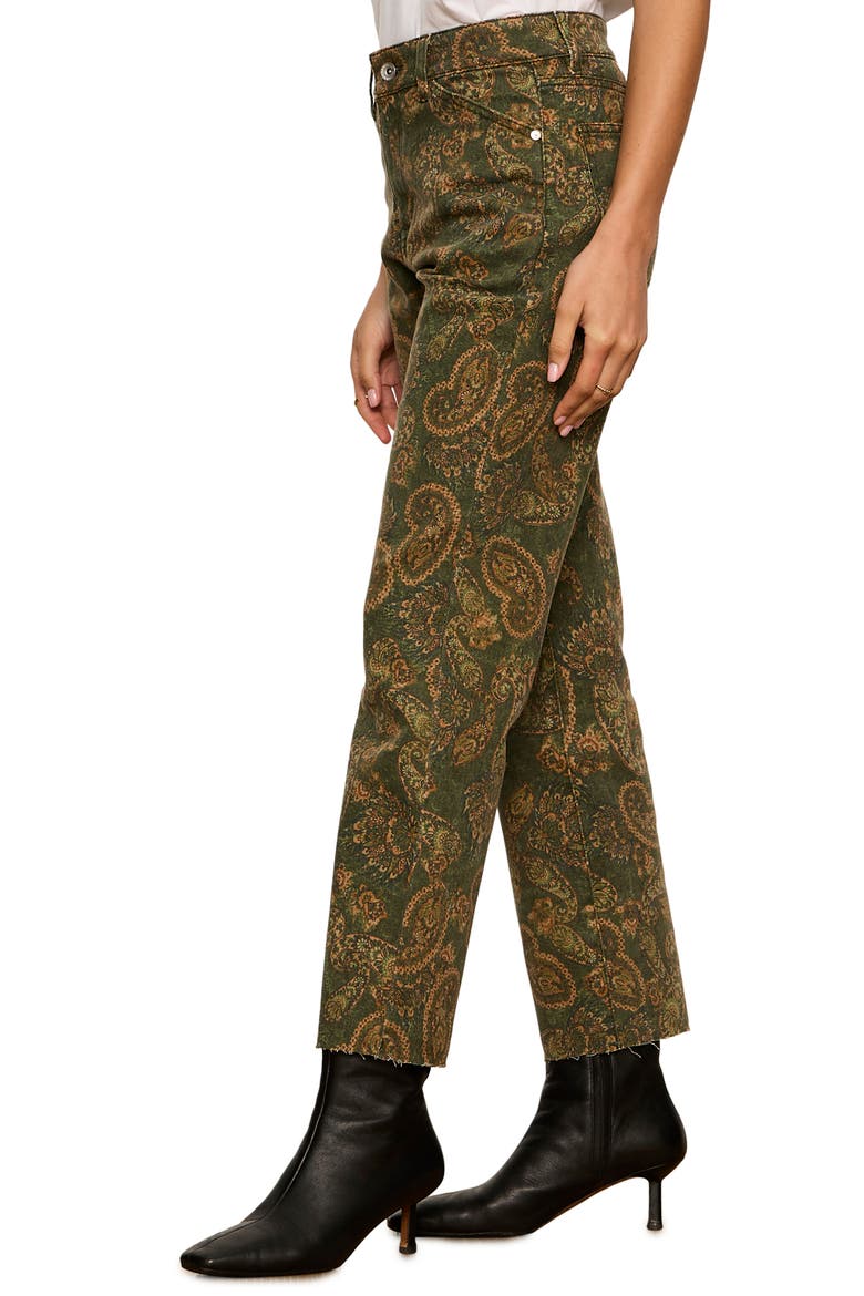 Cadence '90s Paisley High Waist Raw Hem Crop Straight Leg Jeans, Alternate, color, WASHED DECO GREEN