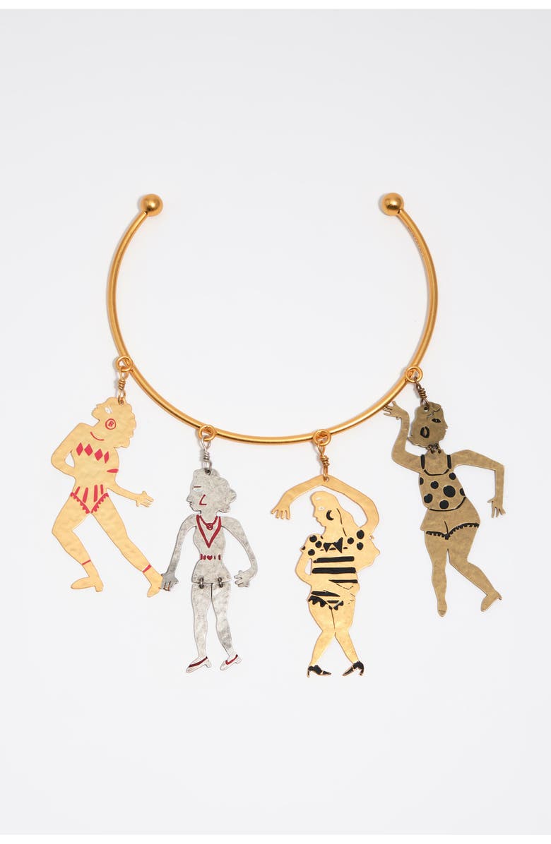 Bimba y Lola Choker Necklace With Tricolor Metal Silhouettes, Main, color, Gold