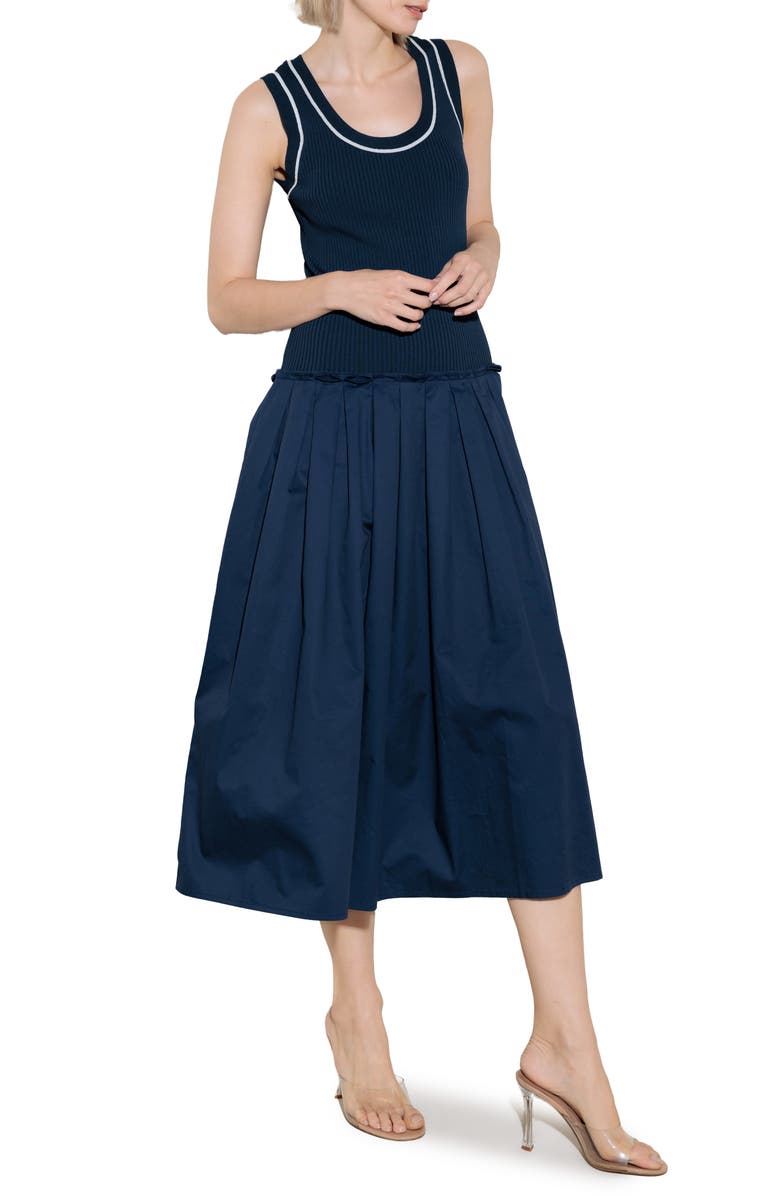 FREEMARKET Mixed Media A-Line Dress, Alternate, color, Navy/ White