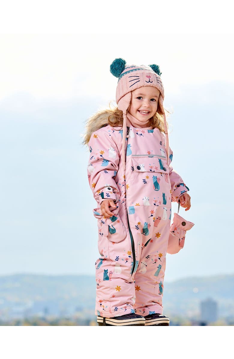 Deux par Deux Baby Girl's One Piece Baby Snowsuit Light Pink Printed Cats Designed For Car Seat, Alternate, color, 