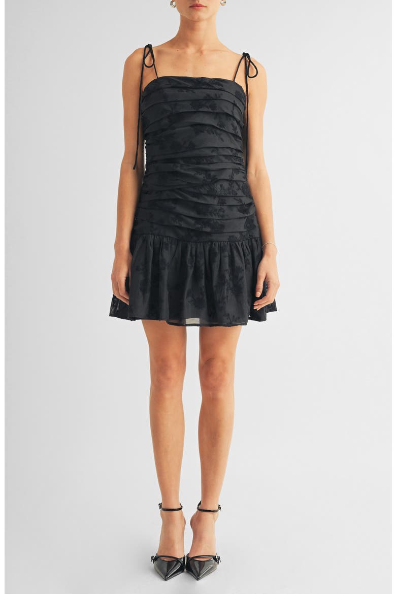 Kienna Jacquard Pleated Sleeveless Minidress, Main, color, BLACK FLORAL