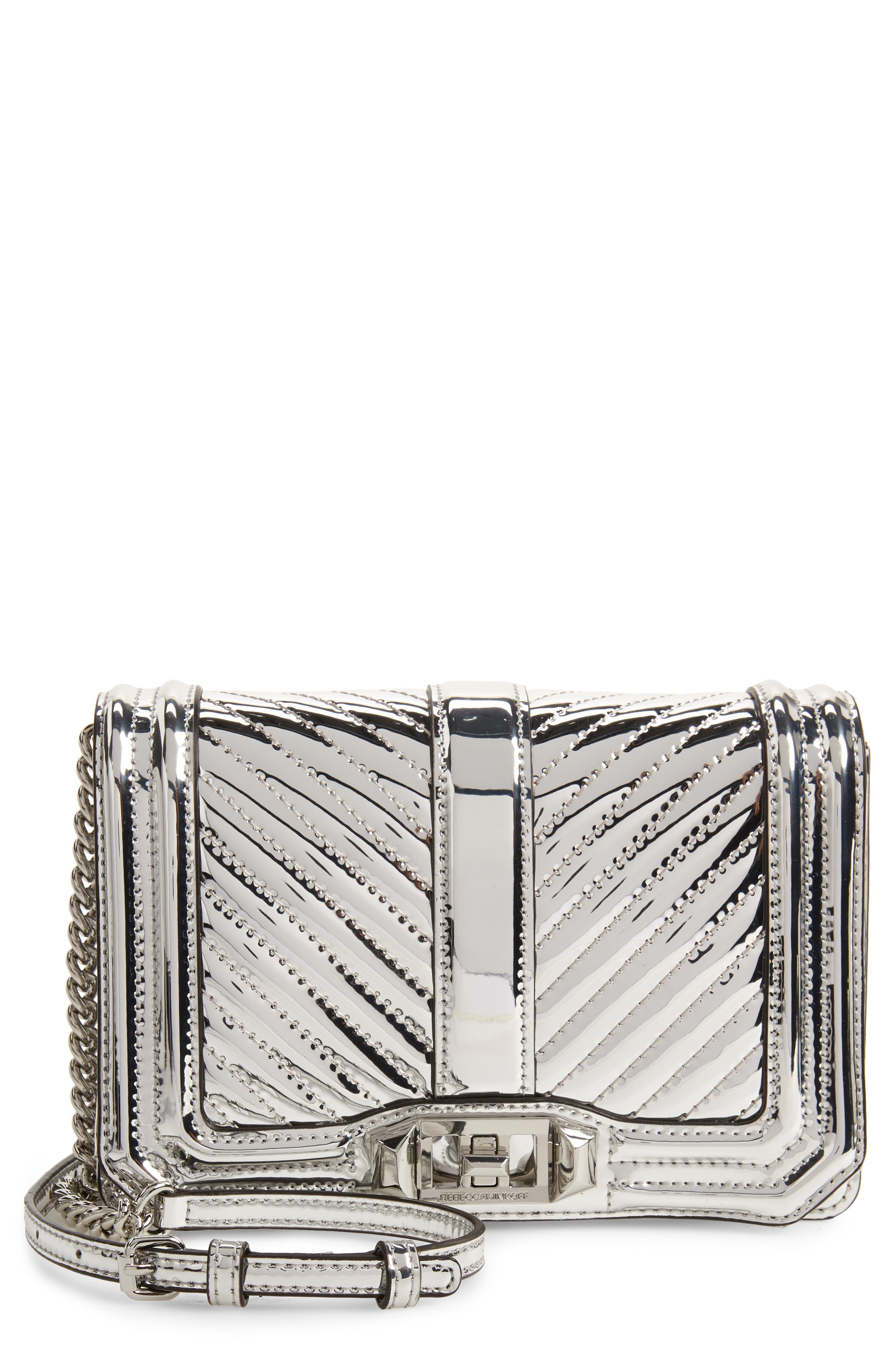 Rebecca Minkoff Small Love Quilted Metallic Crossbody, Main, color, 