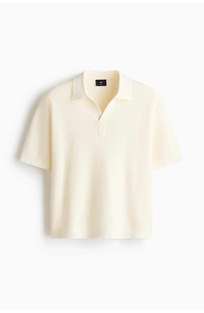 H&M Regular Fit Cable-knit Polo Shirt, Main, color, Cream