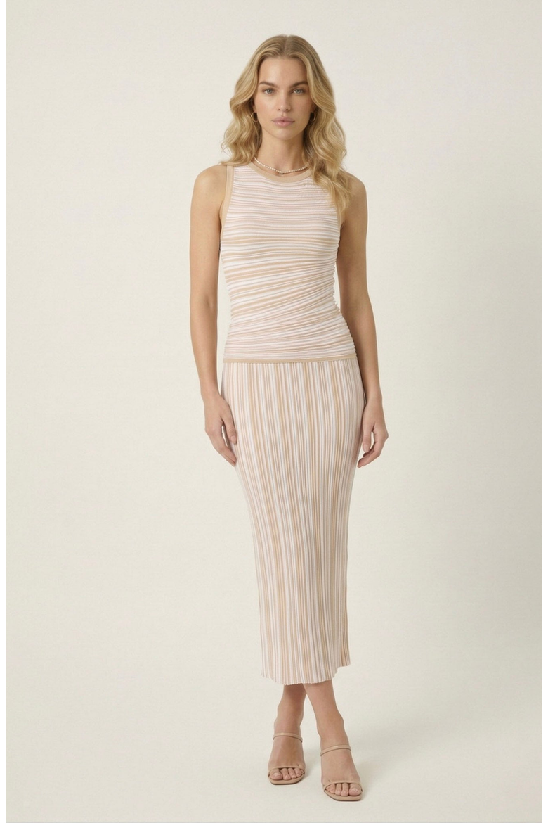 Striped Knit Tank & Midi Skirt Set, Main, color, Cream
