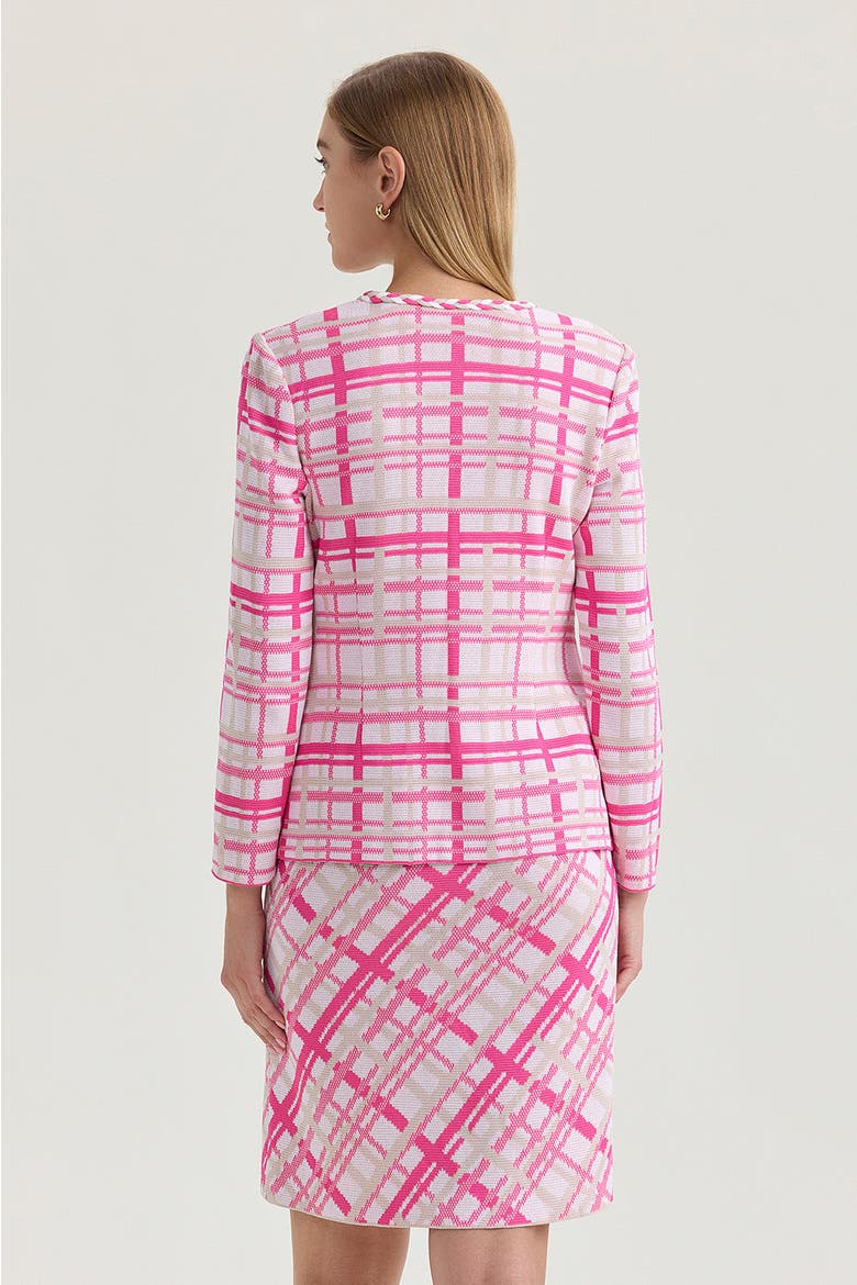 Heritage Braided Trim Plaid Knit Jacket, Alternate, color, Carmine Rose/Pink