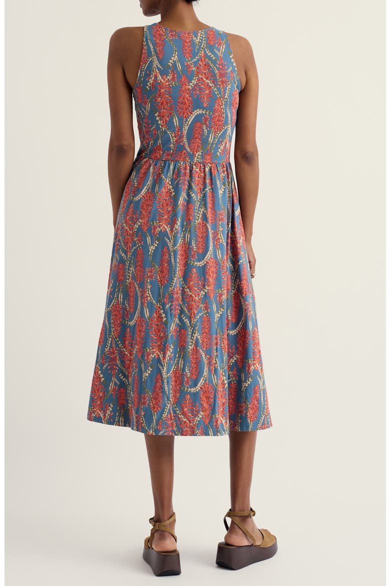Porthmeor Wave Floral Stretch Organic Cotton Jersey Midi Dress, Alternate, color, RED HOT POKER DUSK
