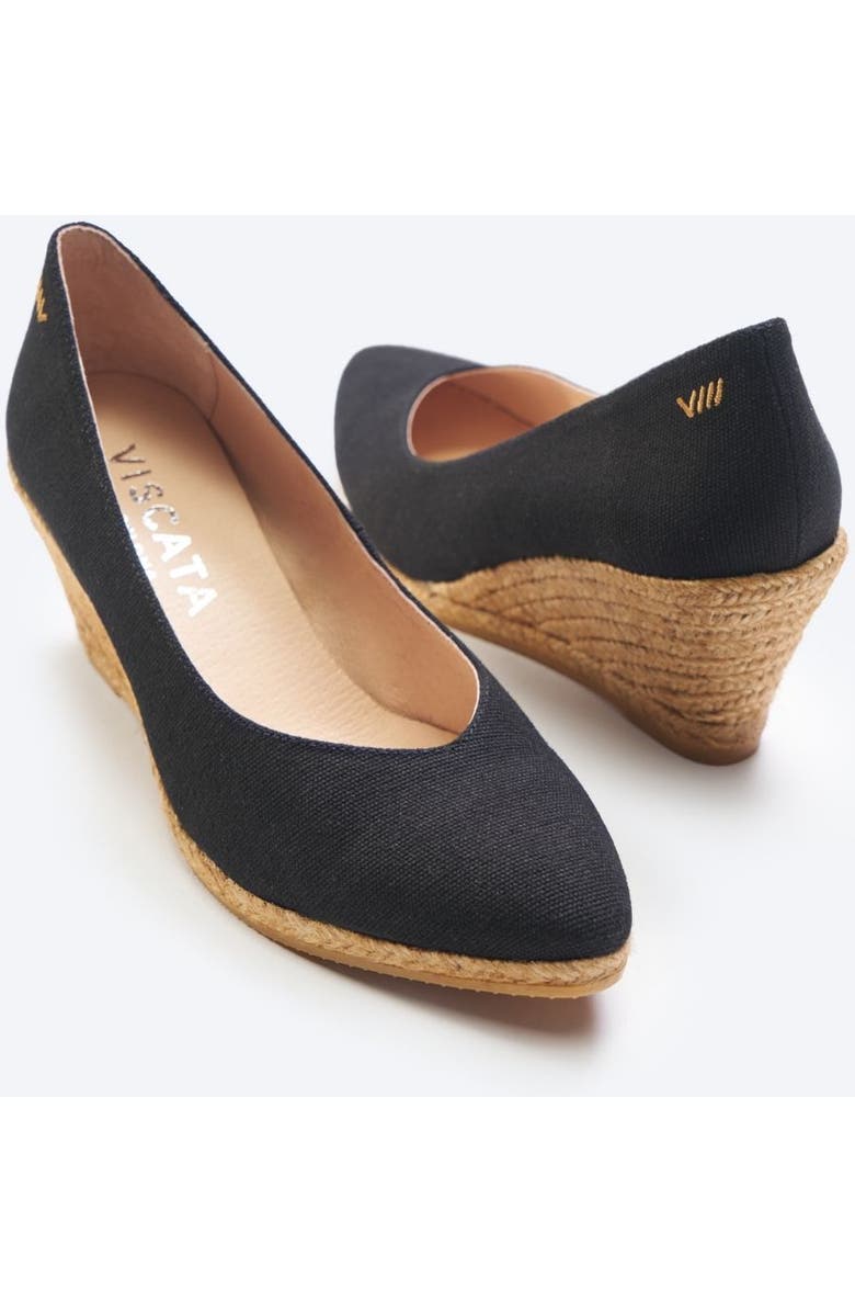 VISCATA Roses Canvas V Cut Espadrille Wedges, Alternate, color, Black