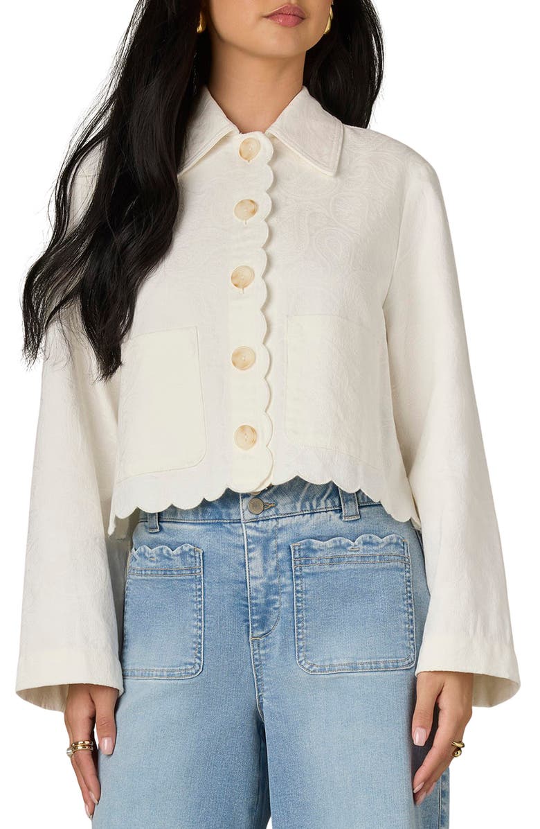 Wit & Wisdom Scallop Detail Cotton Crop Jacket, Main, color, White