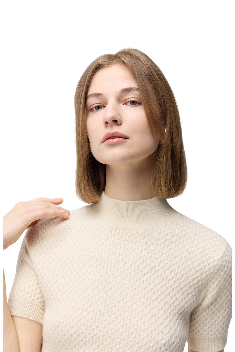 Short-Sleeve Textured Cashmere Top, Alternate, color, off white