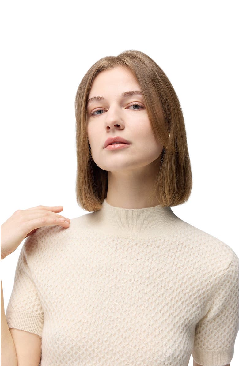 GOBI Mongolian Cashmere Short-Sleeve Textured Cashmere Top, Alternate, color,