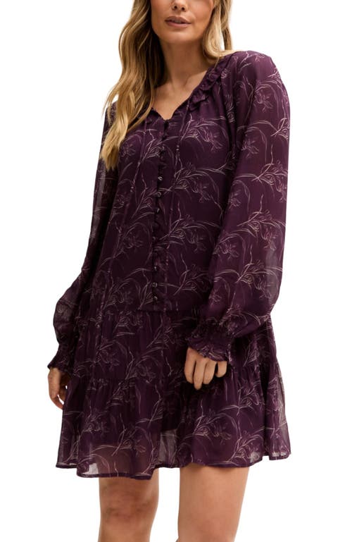 Lily And Lionel Henrietta Floral Print Button Down Mini Dress In Purple