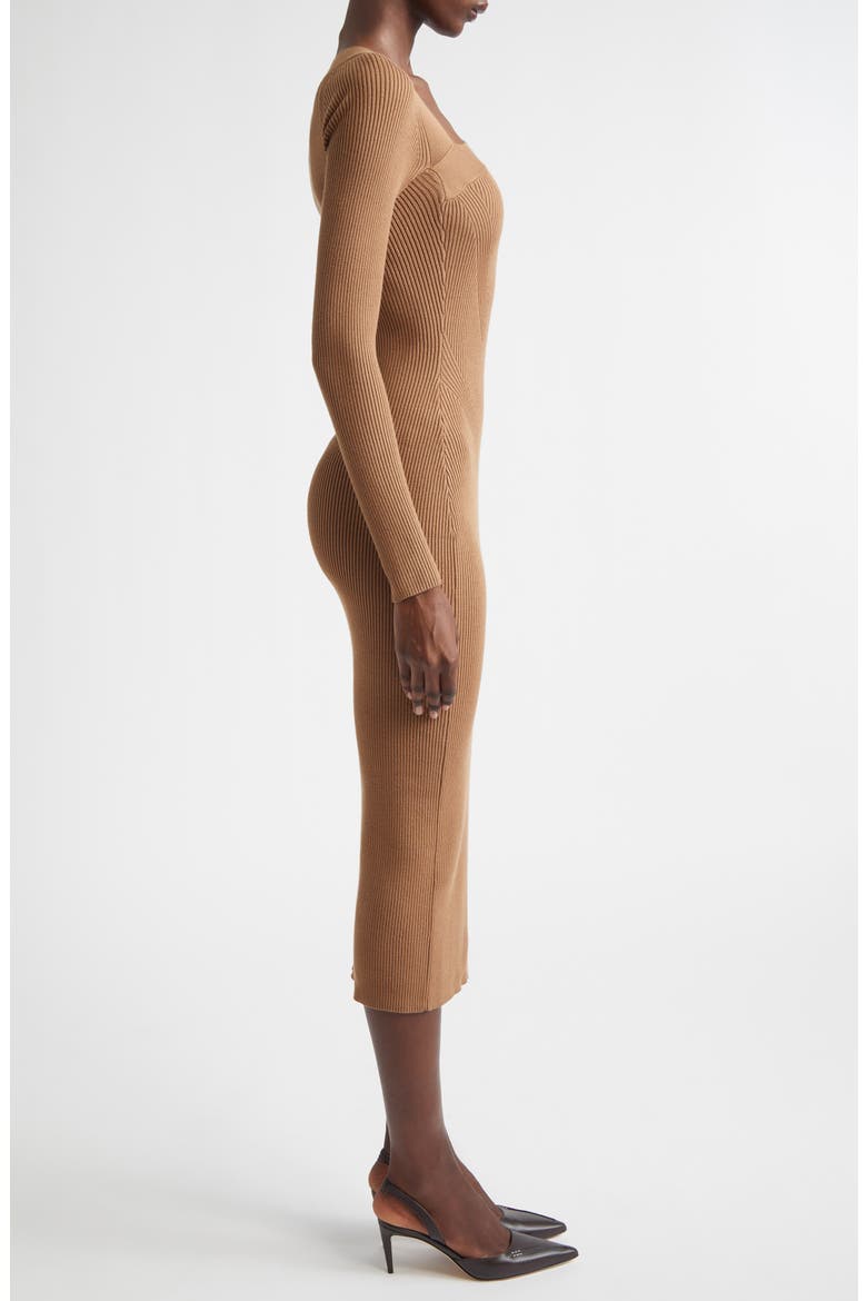 Zeta Asymmetric Neck Long Sleeve Dress, Alternate, color, CAMEL