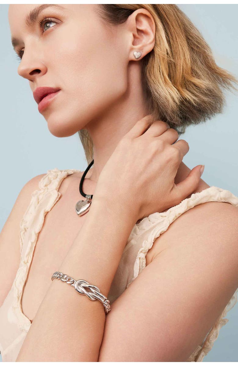 Oradina Sterling Silver Infinity Knot Curb Bracelet, Alternate, color, Sterling Silver