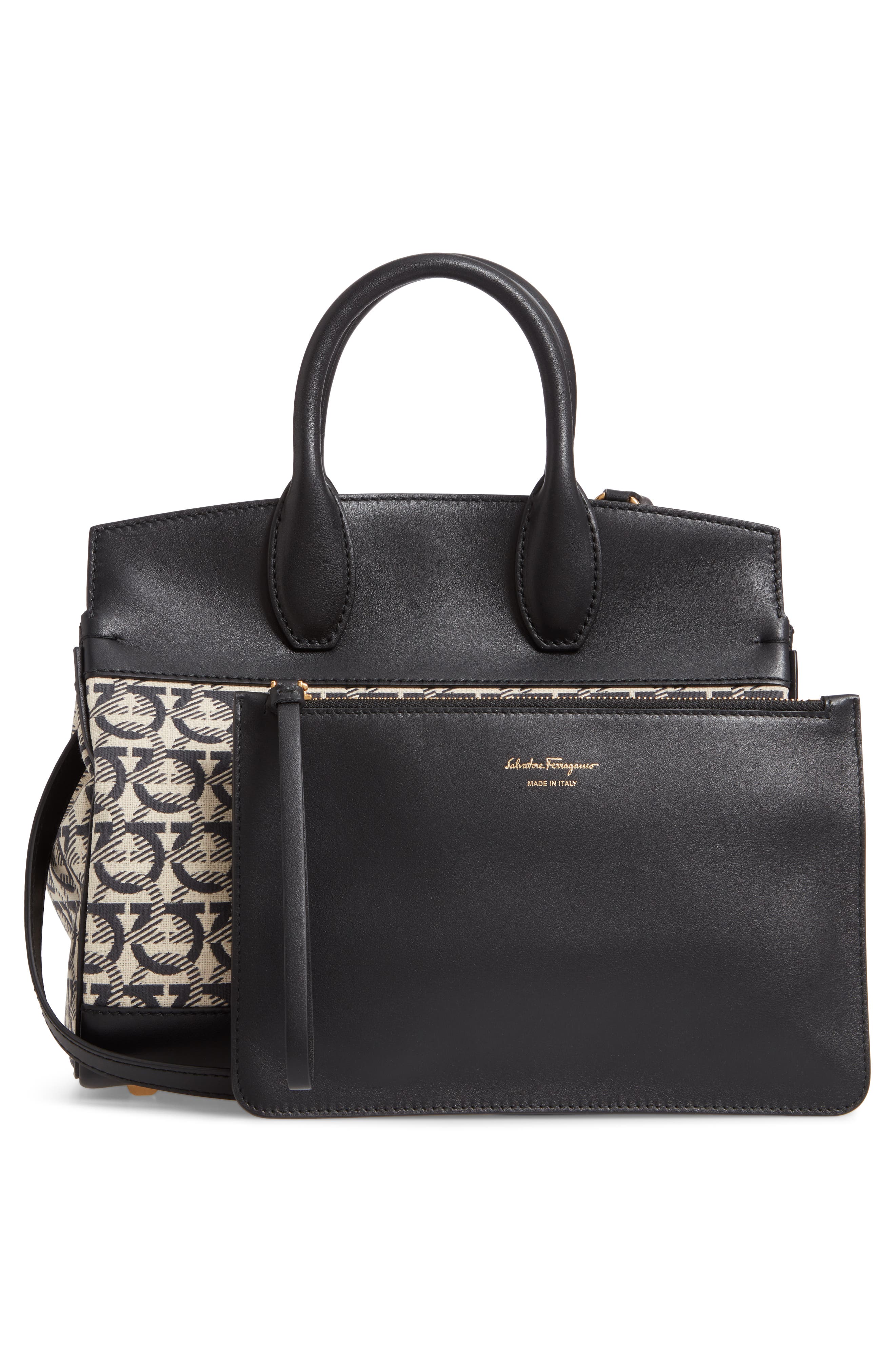 FERRAGAMO Salvatore Ferragamo Small The Studio Jacquard Canvas & Leather Top Handle Bag, Alternate, color, 