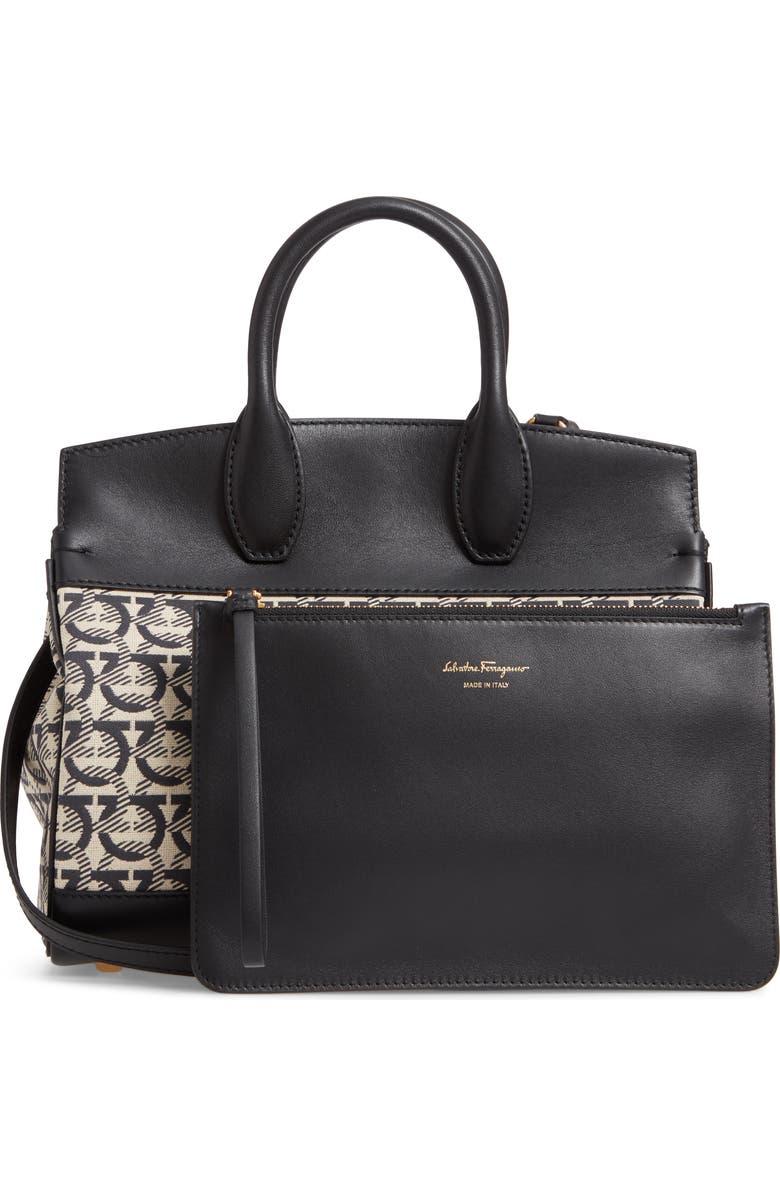 FERRAGAMO Salvatore Ferragamo Small The Studio Jacquard Canvas & Leather Top Handle Bag, Alternate, color,