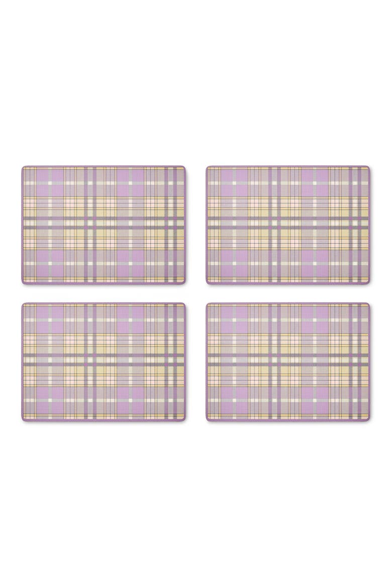 Set of 4 Tartan Violet Check Cork Back Placemats, Main, color, VIOLET