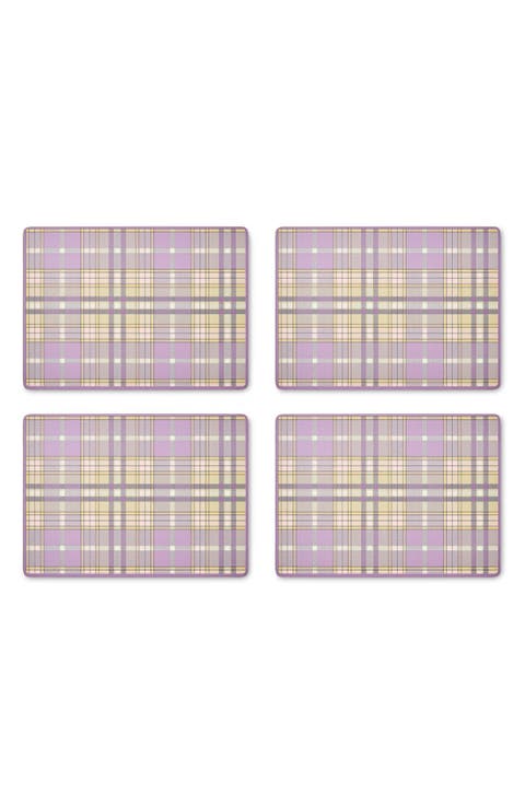 Set of 4 Tartan Violet Check Cork Back Placemats