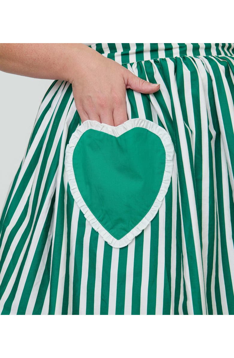 Unique Vintage Plus Size Front Pocket Swing Skirt, Alternate, color, Green & White Stripe