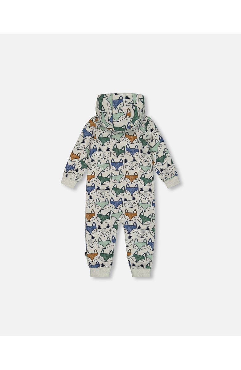 Deux par Deux Baby Boy's Printed Fox Hooded Fleece Jumpsuit Gray Mix, Alternate, color, 