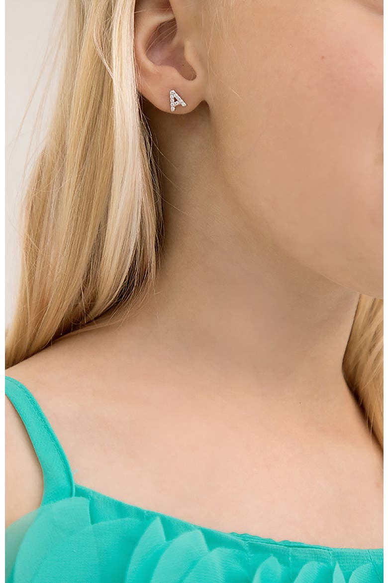 Cubic Zirconia Letter Initial Earrings, Alternate, color, Letter A
