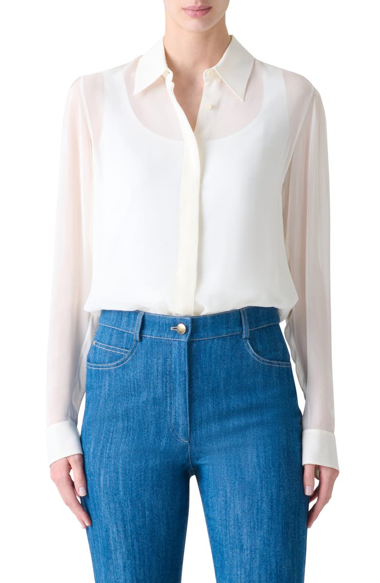 Akris punto Boho Georgette Button-Up Shirt, Main, color, Cream