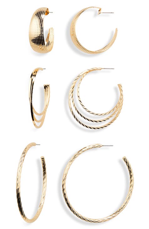 Pack of 3 Textured Hoop Earrings