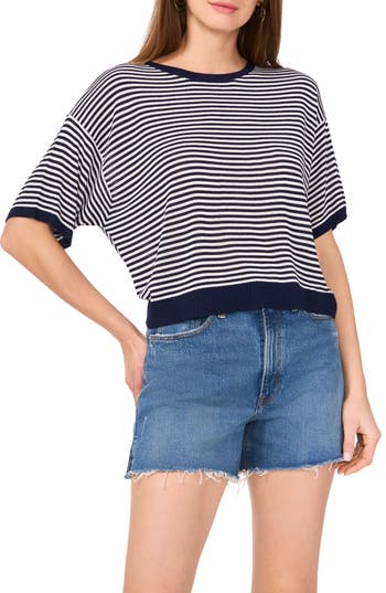Two By Vince Camuto Stripe Elbow Sleeve Sweater In Blue