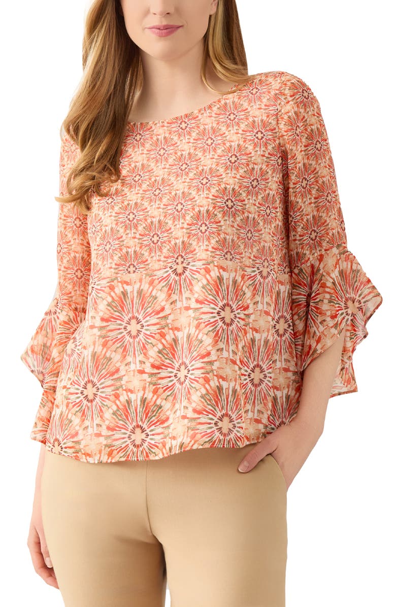 KASPER Ruffle Sleeve Chiffon Top, Main, color, Vanilla Ice Multi