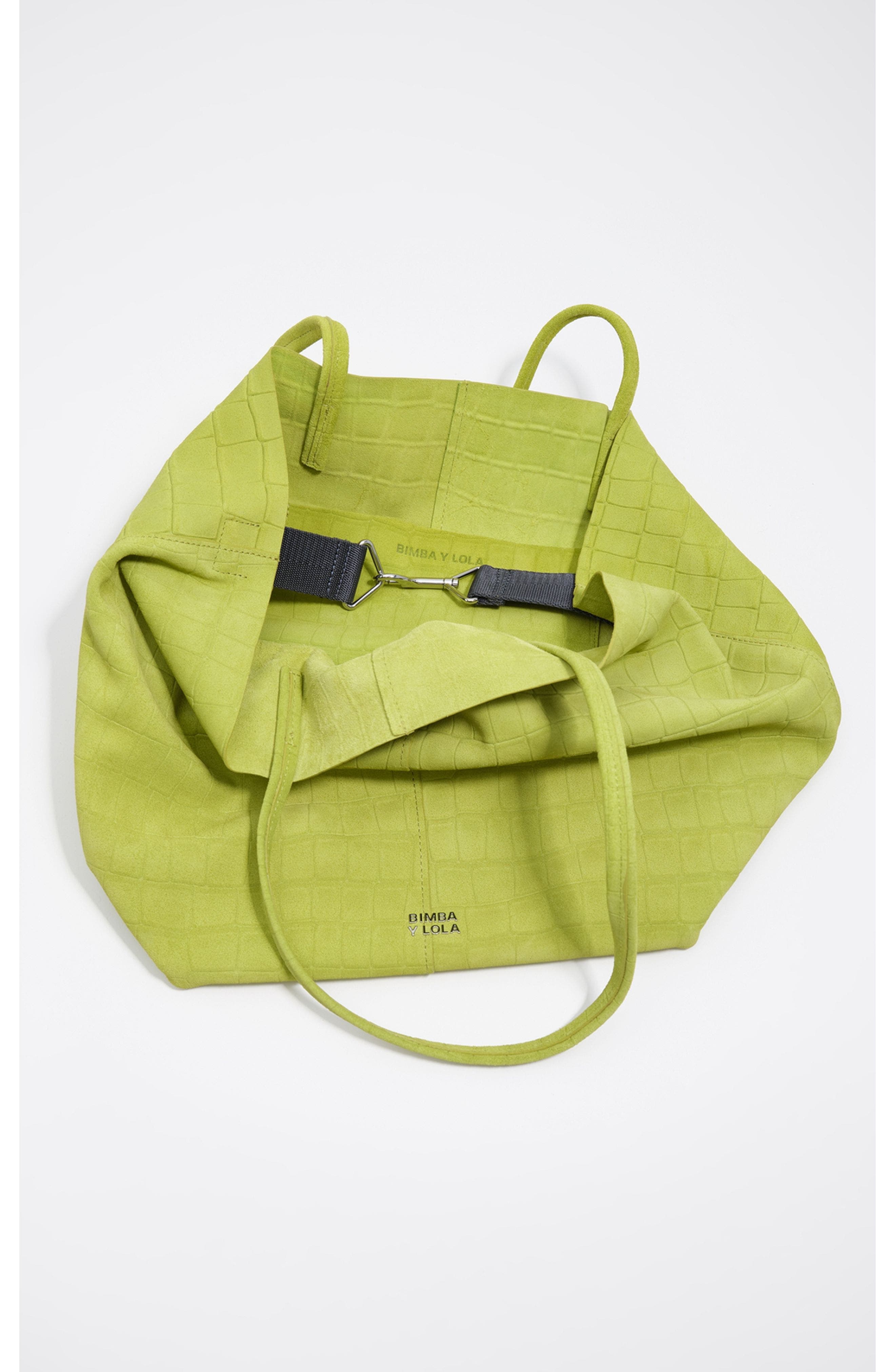 Bimba y Lola Large Split Leather Shopper Bag, Alternate, color, Lime