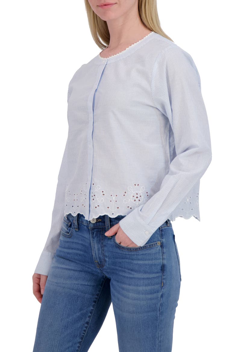 Eyelet Cotton Button-Up Top, Alternate, color, BLUE STRIPE