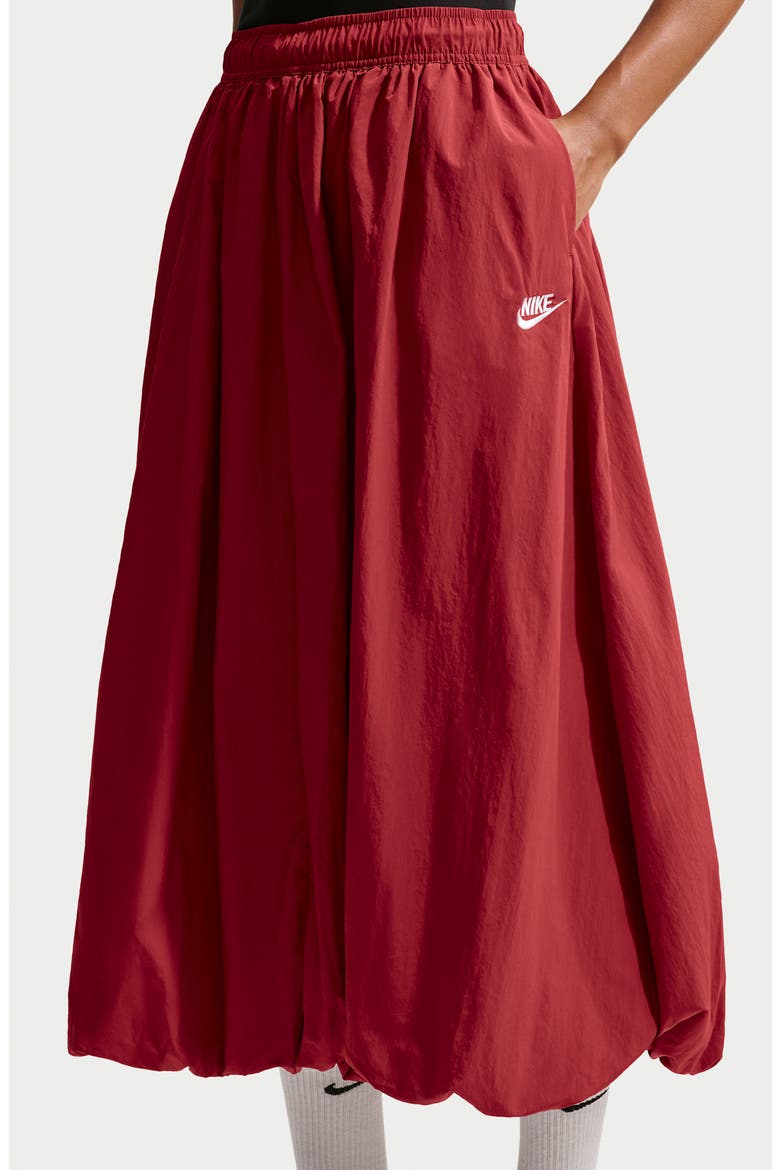 Sportswear Bubble Hem Water Repellent Midi Skirt, Alternate, color, 613 TEAM CRIMSON/CHALK