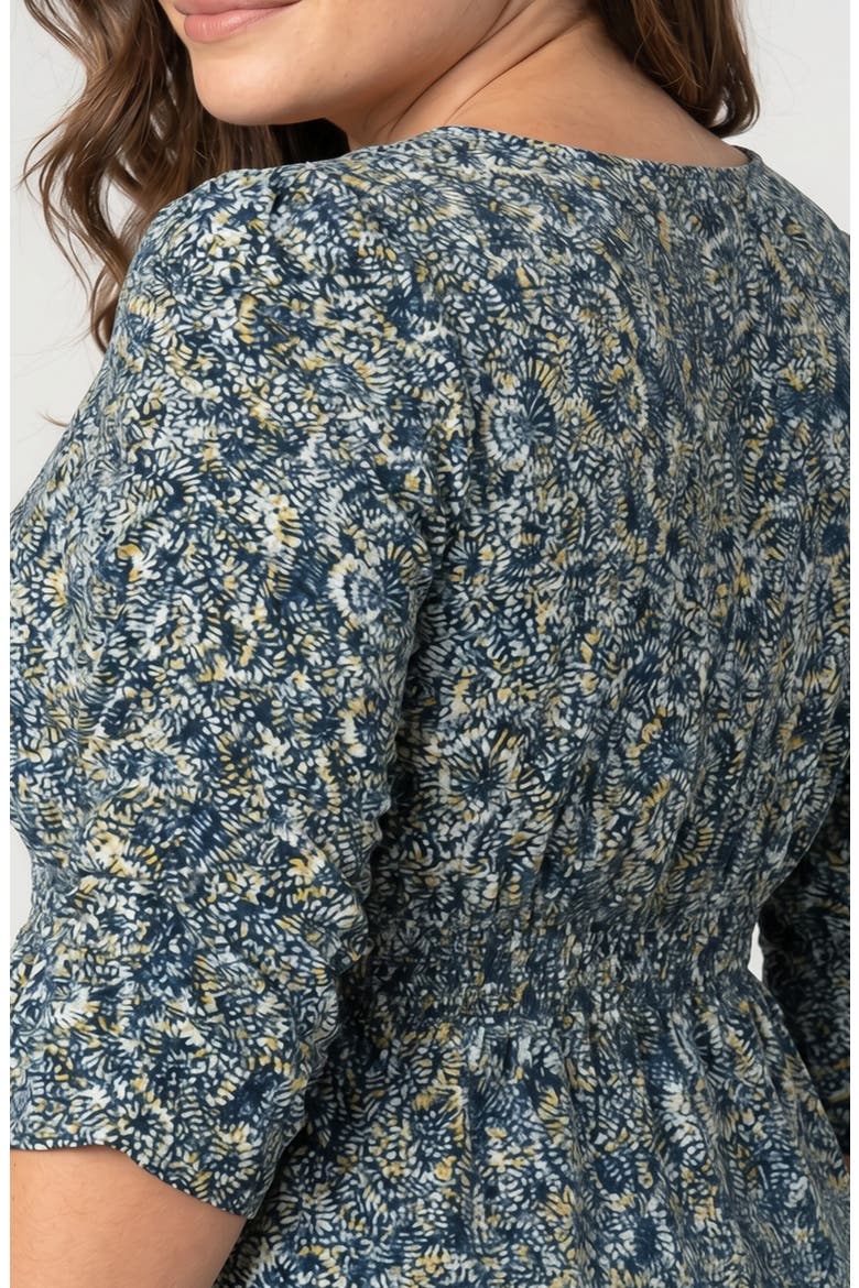 Ruched Sleeve V-Neck Top, Alternate, color, NAVY GOLD MULTI