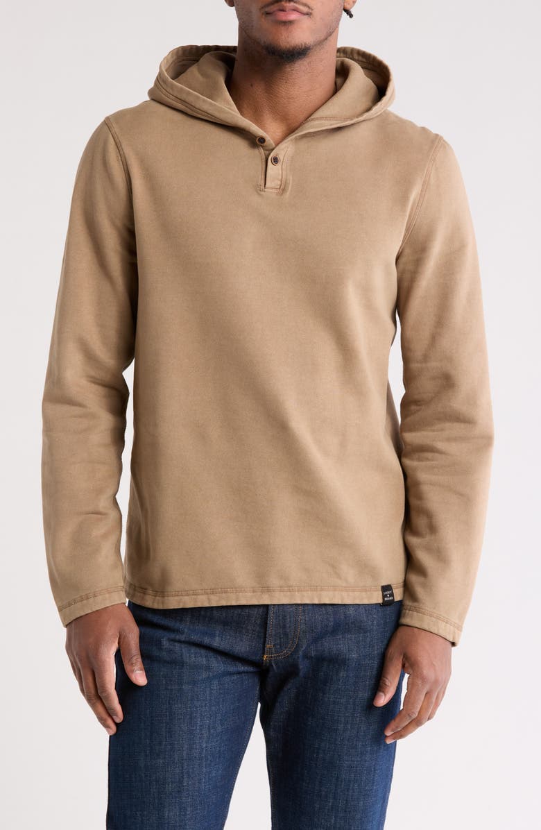 Lucky Brand Fleece Henley Hoodie, Main, color, Shitake