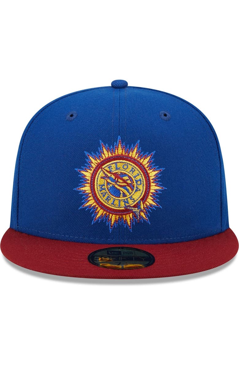 New Era Men's New Era Royal/Red Florida Marlins Alternate Throwback Logo Primary Jewel Gold Undervisor 59FIFTY Fitted Hat, Alternate, color, Royal