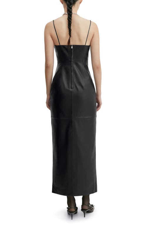 Mango V-neck Leather Sheath Dress In Black