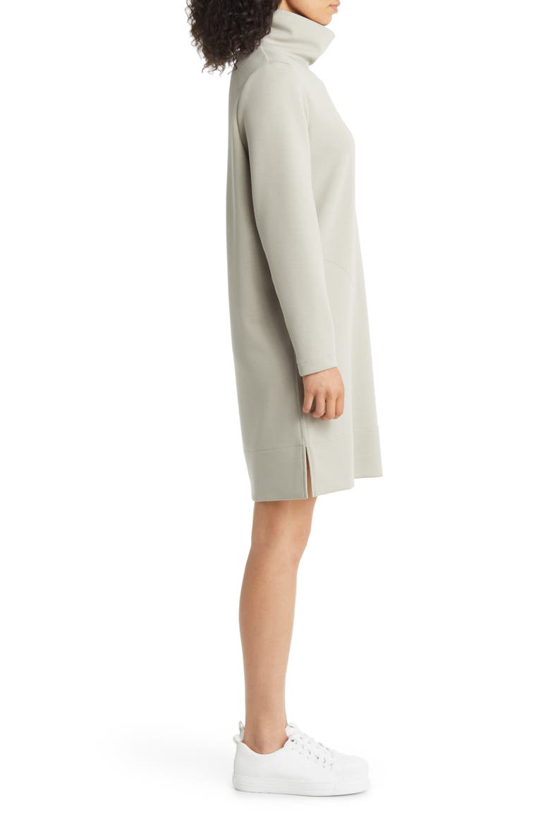 Scrunch Neck Long Sleeve Shift Minidress, Alternate, color, TAN COBBLESTONE