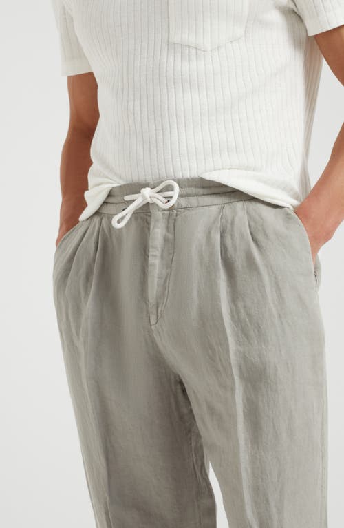 Brunello Cucinelli Leisure Fit Trousers With Drawstring In Khaki