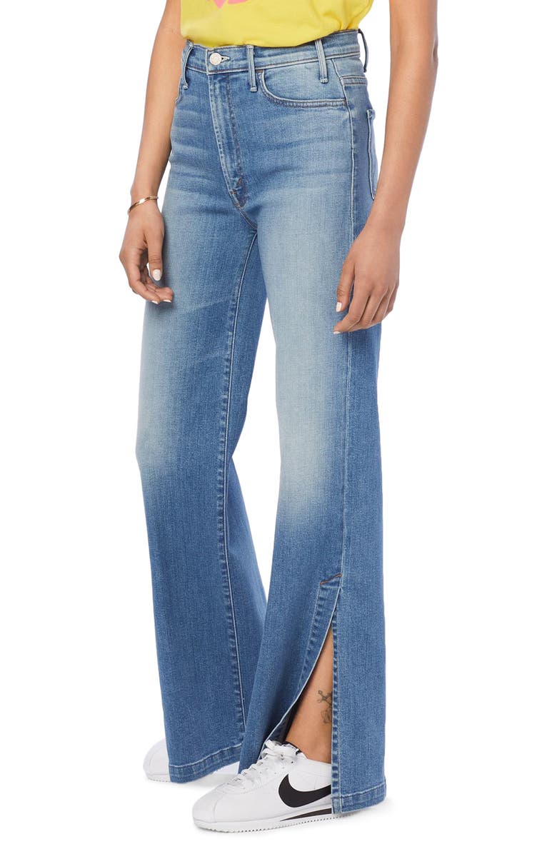 MOTHER The Hustler Sidewinder High Waist Slit Hem Bootcut Jeans, Alternate, color, 