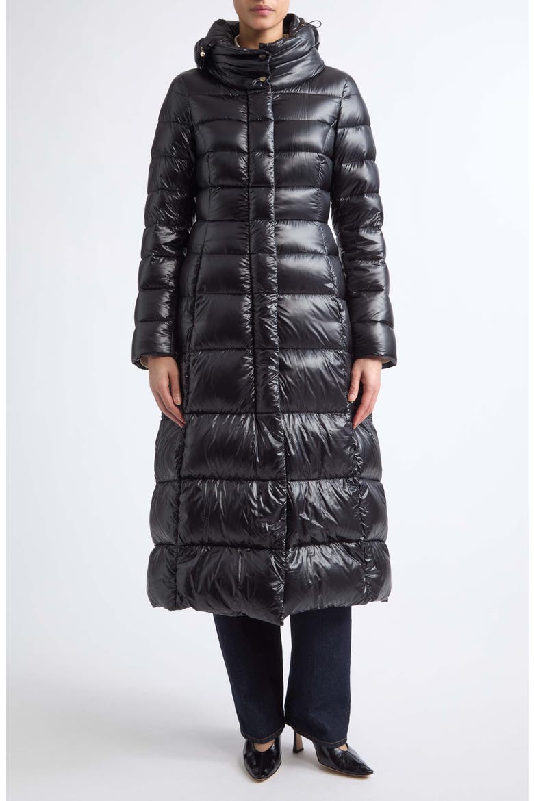 Ultralight Fitted Nylon Maxi Down Coat, Main, color, 9300 BLACK