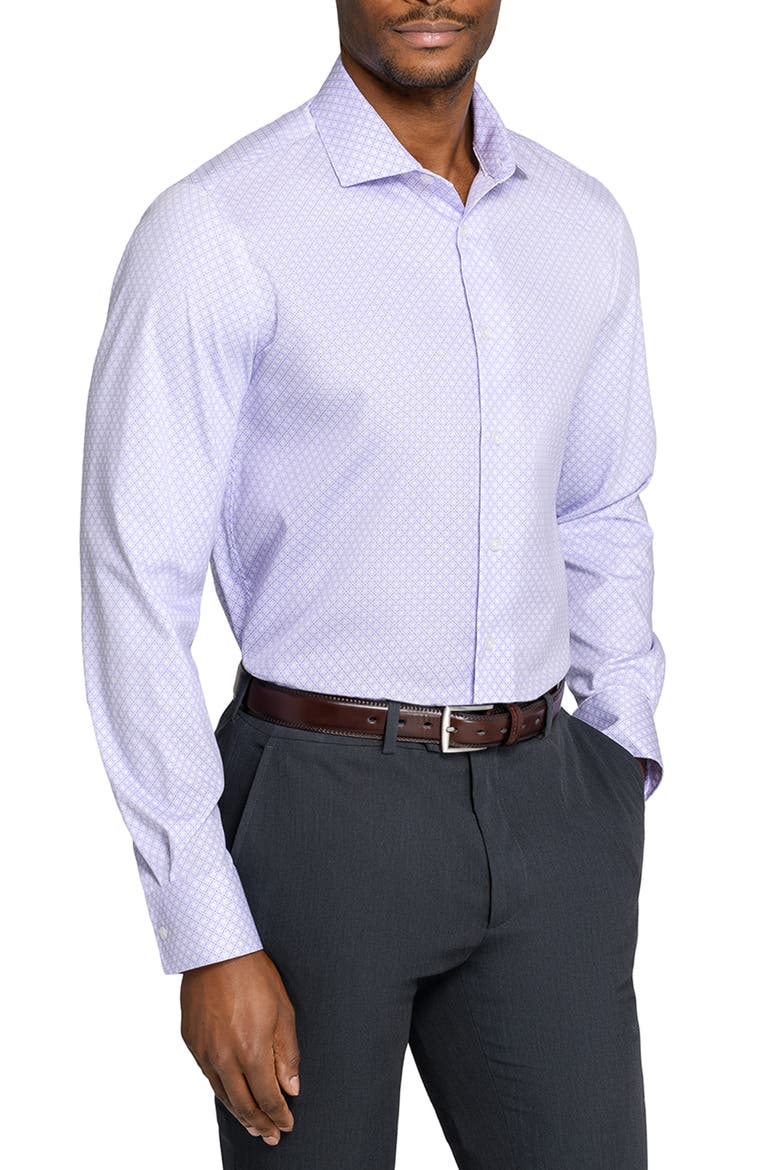Slim Fit Cross Geo Reworked Button-Up Shirt, Alternate, color, WHITE/ PURPLE