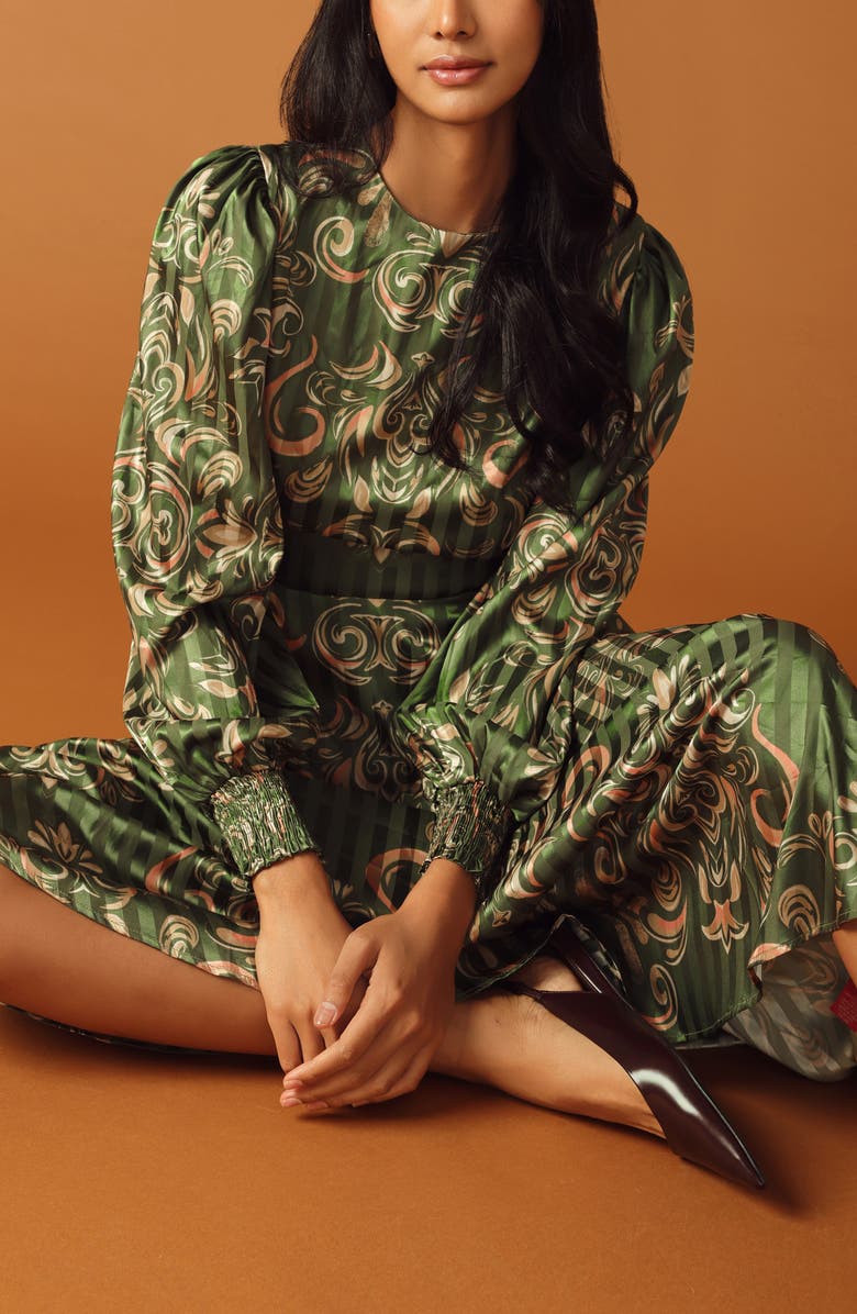 FLYING TOMATO Long Sleeve Print Midi Dress, Alternate, color,