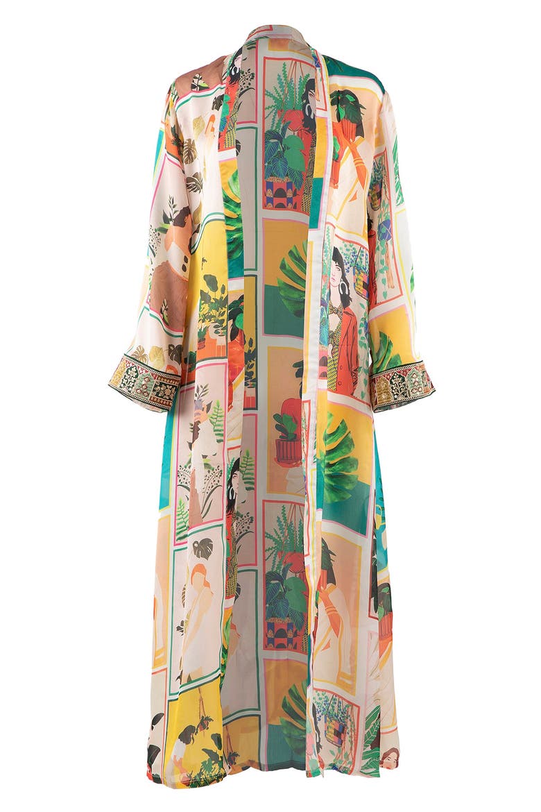 Mixed Graphic Print Open Front Satin Jacket, Alternate, color, WHITE