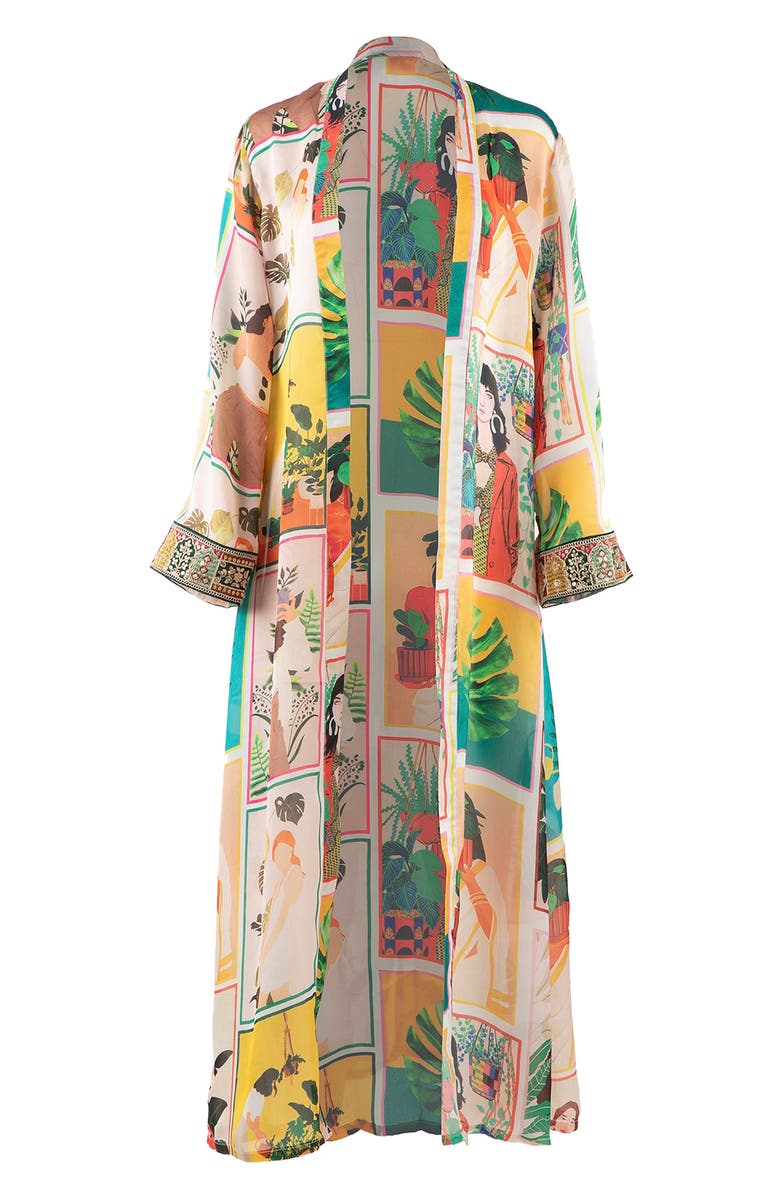 holiCHIC Mixed Graphic Print Open Front Satin Jacket, Alternate, color, White