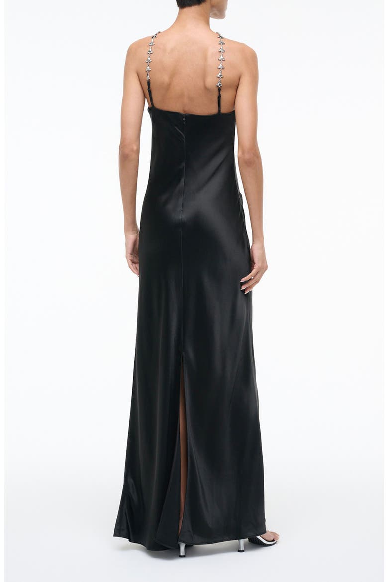 Cadence Shark Tooth Strap Satin Maxi Dress, Alternate, color, BLACK