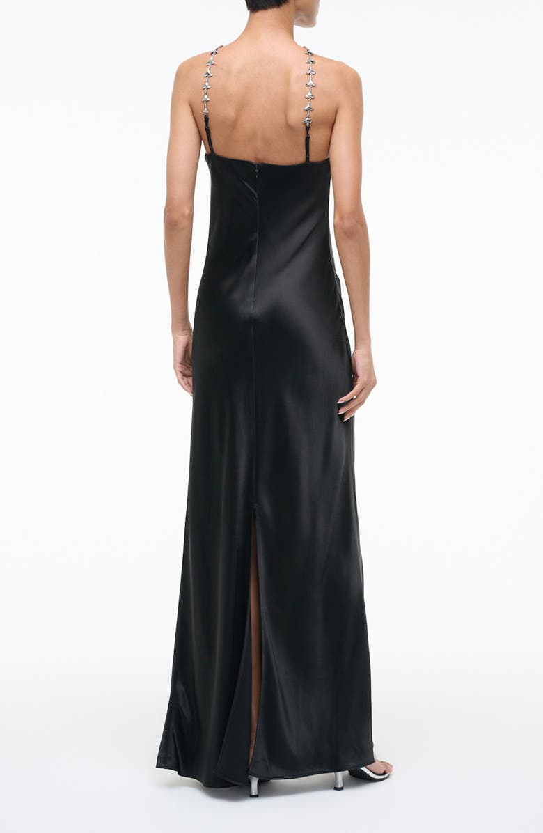STAUD Cadence Shark Tooth Strap Satin Maxi Dress, Alternate, color, Black