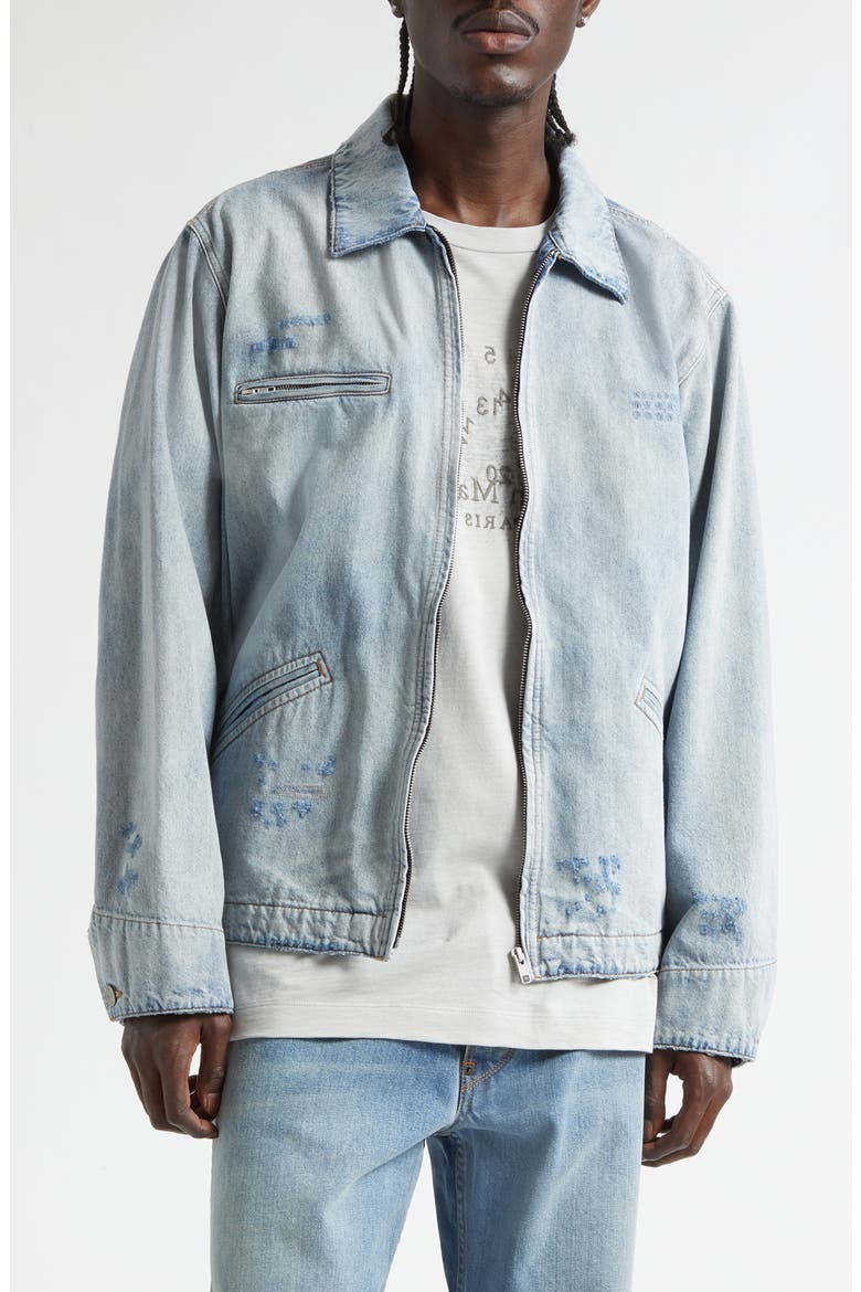 Distressed Zip-Up Denim Trucker Jacket, Main, color, LIGHT BLUE