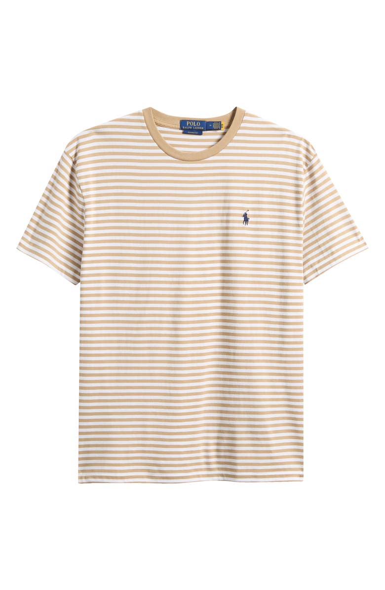 Polo Ralph Lauren Classic Fit Stripe Cotton Jersey T-Shirt, Main, color, Vintage Khaki/ White